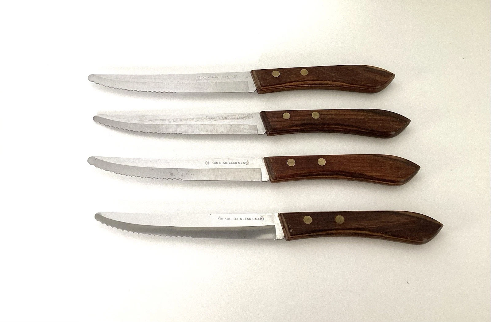 Ekco Stainless USA Steak Knives Set Of 4 Serrated Wood Handle Vintage