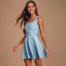 $49 Lulus Home Before Daylight Periwinkle Blue Skater Dress Sz M, NWT