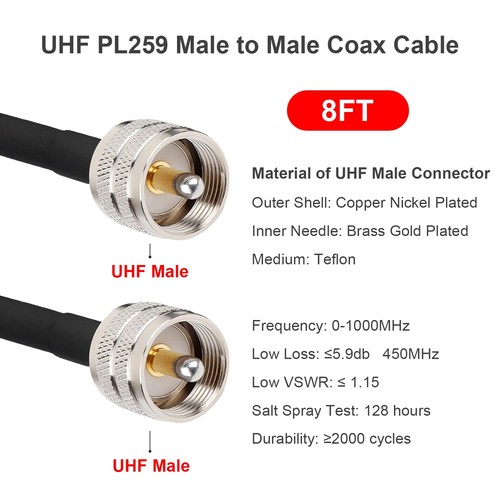 8ft UHF CB Coax Cable with Low Loss & Durable Construction - Picture 4 of 8