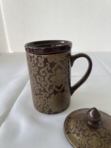 Pottery Barn Chinoise Mugs Coffee Or Tea Cup With Tea Diffuser Brown 6 - Picture 2 of 4