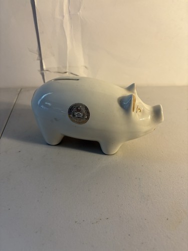 Vintage WC Bunting Co Porcelain Gold Leaf Piggy Bank Northeastern University