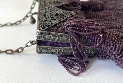 Vintage Early 1900's Beaded Metal Frame Hinged Handbag Purse - Picture 8 of 9