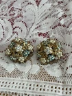 Miriam Haskell??? Vintage Pearl~Rhinestone Gold Tone Clip On Earrings