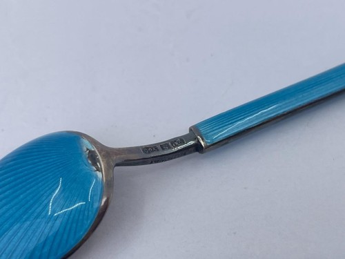 David Anderson Sterling & Lt. BLUE Guilloche Spoon, Denmark, 3-7/8" - Picture 9 of 10