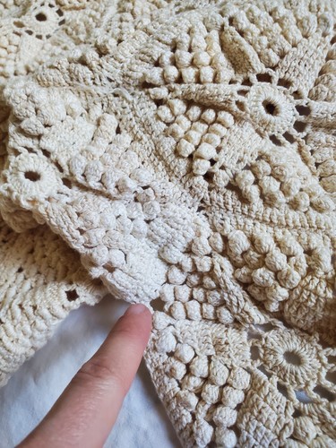 Vintage Home-made Chair Throw Blanket, Lace, Tan  - Picture 7 of 13