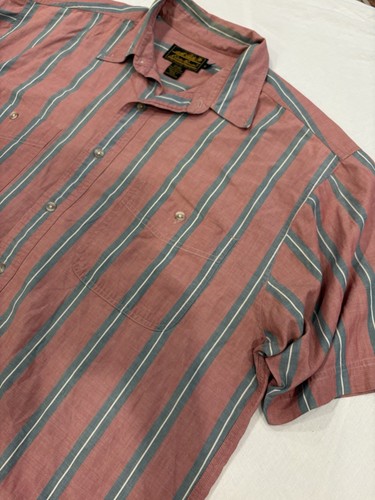 Vintage Eddie Bauer Men’s Button Up Polo Shirt Striped Pastel Sz XL Short Sleeve - Picture 2 of 6