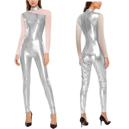 Body donna tuta gioco tuta patchwork pezzo unico abbigliamento sportivo metallizzato adulto - Foto 24 di 54