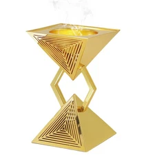 Geometric Charcoal Incense Burner Holder- Gold Electroplated Metal Burner wit...