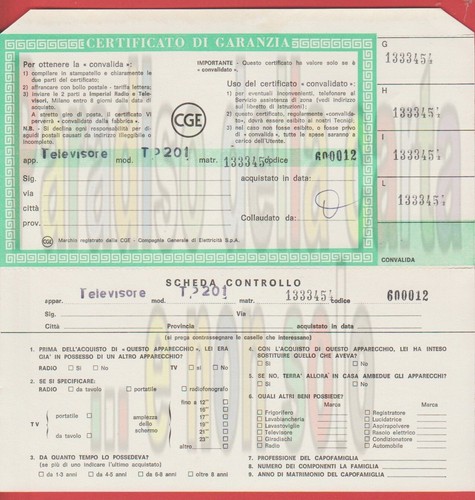 TELEVISORE CGE MODELLO TP (LIBRETTO USO MANUTENZIONE+GARANZIA+SCHEMA ELETTRICO) - Picture 5 of 7