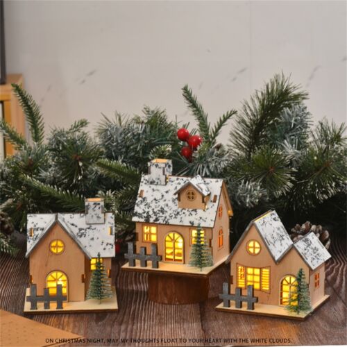 Wood Christmas Wooden House Gifts Ornaments Gift LED Up Building Decoration - Picture 2 of 14