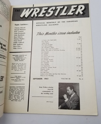 The Wrestler Magazine Sep 1963 Vol 3 #4 British Wrestling KENT WALTON Cover Nice - Picture 5 of 7