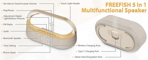 Bluetooth Wireless Charger FM Radio LED Night Light Dual Speakers Gift (Wooden) - Picture 8 of 9