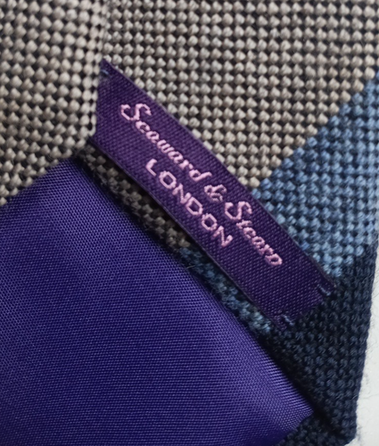SEAWARD & STEARN Handmade in England Dress Tie Men's 100% Wool Navy Blue Gray - Picture 2 of 13