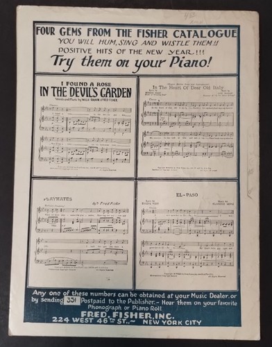 Sheet Music "I Found A Rose In the Devils Garden" 1921 Willie Raskin Fred Fisher - Picture 2 of 4
