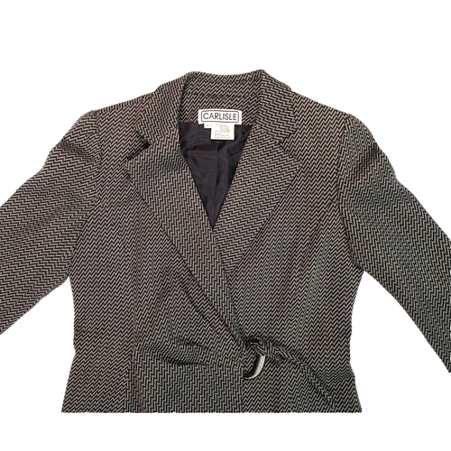 Carlisle Wool Blend Classic Herringbone Pattern Black Gray Blazer Womens Size 10 - Picture 3 of 10
