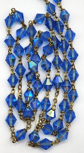 Rosario religioso vintage Signora di Lourdes Aurora cristallo blu su tono oro - Foto 6 di 6