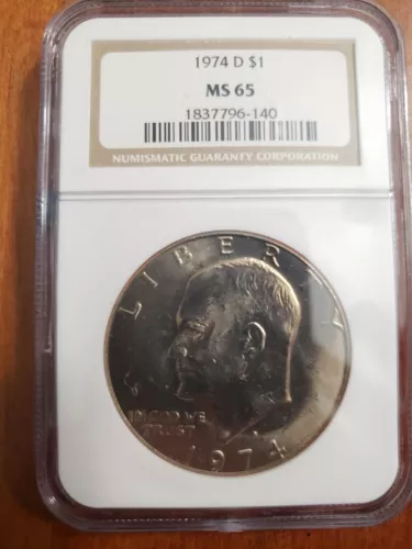 1974 D MS65 Eisenhower Ike Clad Dollar NGC Graded MS 65
