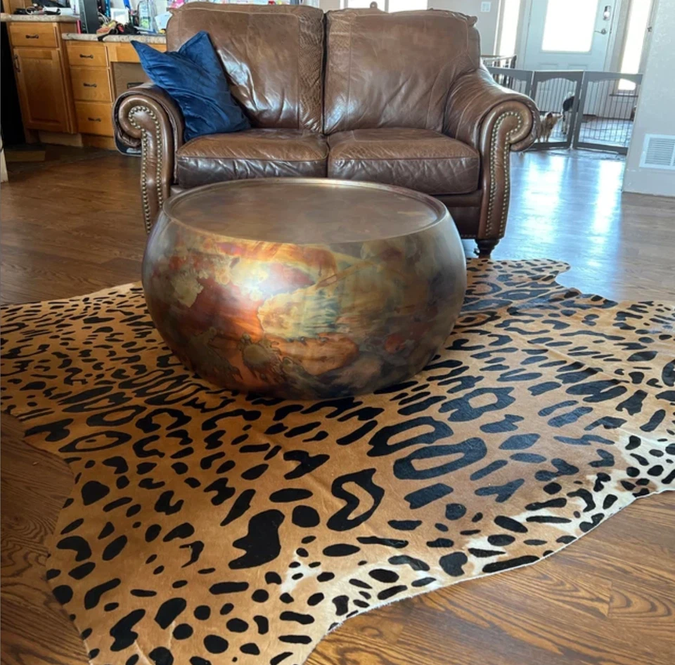 Alfombra de cuero de vaca leopardo tamaño promedio: 7,5X6,5 pies estampado de jaguar en alfombra de cuero de vaca real Foto 4 de 4