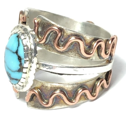 Anillo de ley esterlina y cobre turquesa diamante turquesa grado gema de 43 quilates dos veces sin tratar 🙂 🙂 - Imagen 4 de 7