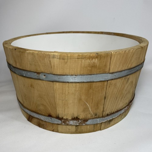 Vintage Wooden Barrel Popcorn Snack Bowl Leominster Mass. 6” Tall x 11.5” Across - Picture 2 of 7