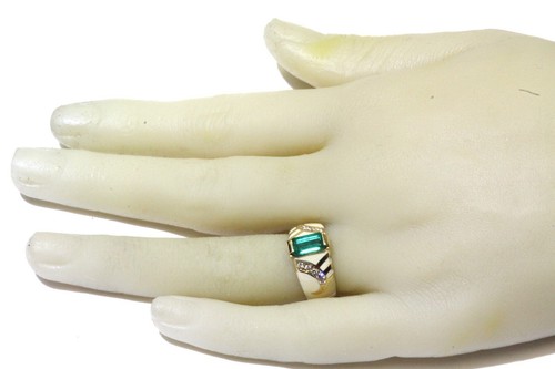 18k yellow gold .15ct diamond emerald gemstone painted ring 7.4g 4 - Picture 7 of 7