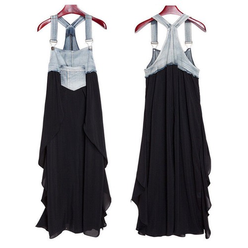 Women Plus Size Vintage Jeans Denim Baggy Pinafore Long Bib Dungaree Dress NEW - Picture 9 of 18