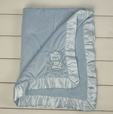 MARYJANE  BUSTER Plush Blue Baby Blanket Lovey Teddy Bear Adorable Satin Trim
