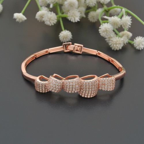 Women CZ Rose Gold Plated & Sterling Silver Bracelet Bridal Adjustable Bracelet - Picture 7 of 26