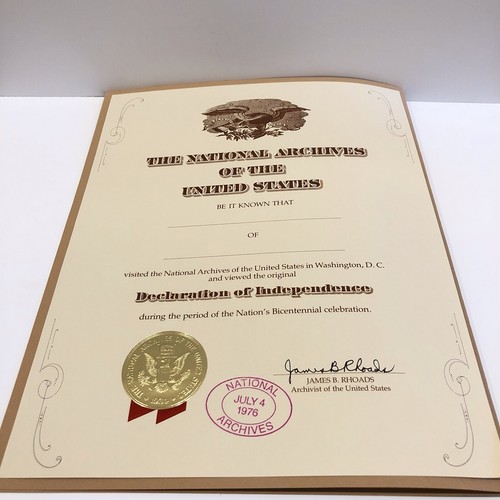 Certificato Celebrazione Bicentenario 1976 Visione discografica della Dichiarazione di Ind. - Foto 2 di 4