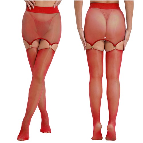 Women's See Through Open Crotch Pantyhose High Waist Suspender Tights Stockings - Bild 54 von 92