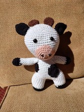 Handmade Crochet Stuffed Black And White Cow