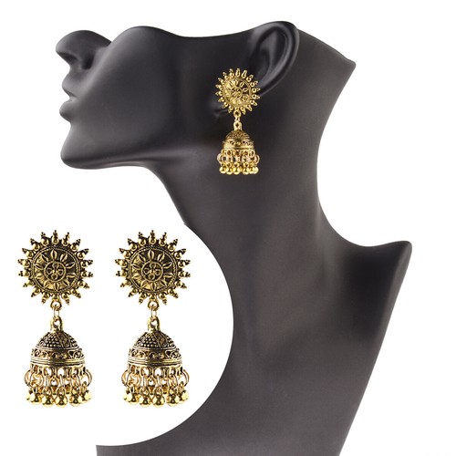 Gold Plated Sunflower Wedding Jhumka Charm Earrings Indian Bollywood Party Gifts - Picture 5 of 12