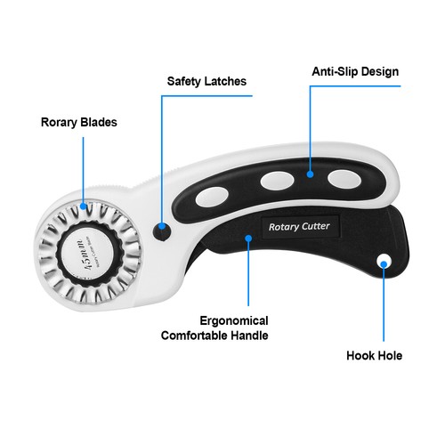 45mm Rotary Cutter with 7 Refill Blades Quilters Sewing Cutting Tool Safety Lock - Picture 4 of 12