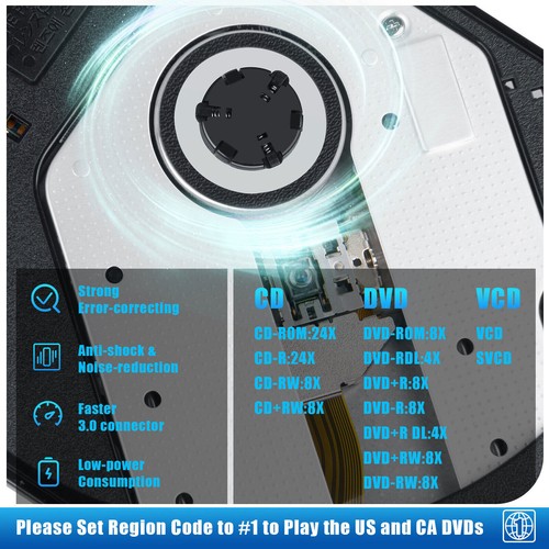 External CD DVD Drive Type C USB3.0 Disc Player Burner Writer For PC Mac Laptop* - Picture 8 of 15