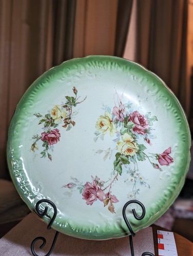 Antique Wheeling Pottery La Belle China VANITY TRAY PLATTER Pink Roses 13" - Picture 2 of 10