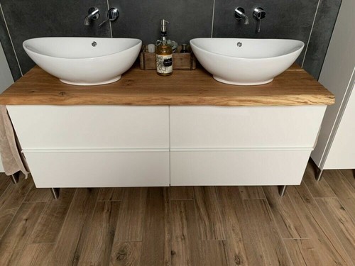 Waschtischplatte Waschtisch Badezimmer Holzplatte Eiche massiv, geölt, Baumkante - Bild 11 von 12