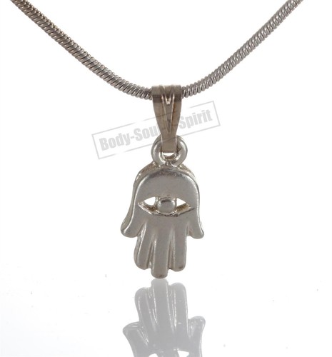 Collar Plateado Hamsa con Mal de Ojo Colgante Judío Judaica Cabalá - Imagen 6 de 6