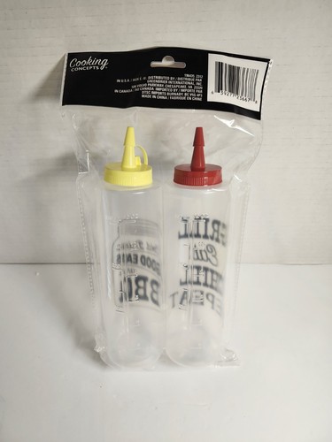 2 Clear BBQ Squeeze Bottle Condiment Dispensers 14oz Ketchup and Mustard - Picture 2 of 2