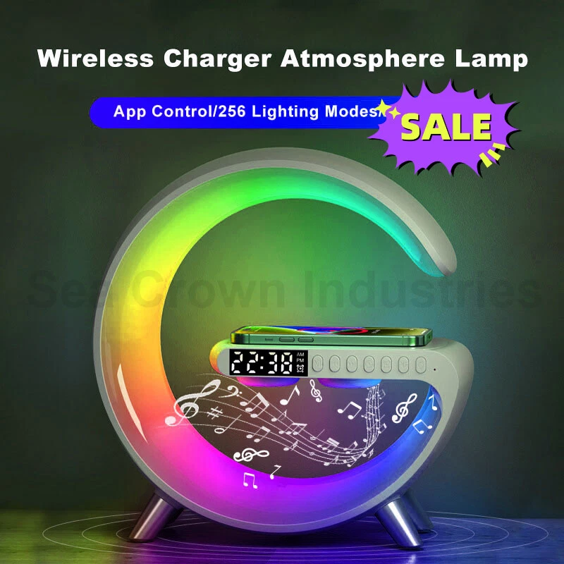 New Intelligent LED Atmosphere Lamp Bluetooth Speaker Wireless Charger Free  Ship