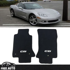 Floor Mats Fits 05-13 Chevy Corvette C6 Logo OE Fitment Carpet Nylon Black 2PC