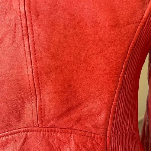 Zara Trafaluc Red Sheep Leather Moto jacket Size XS preowned - Picture 9 of 12