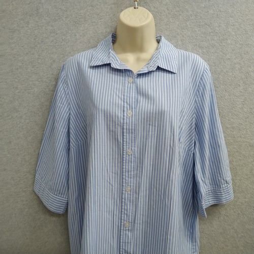 Woman Within Button Down Shirt Top Blouse Womens Medium Blue Striped Flowy - Picture 3 of 13