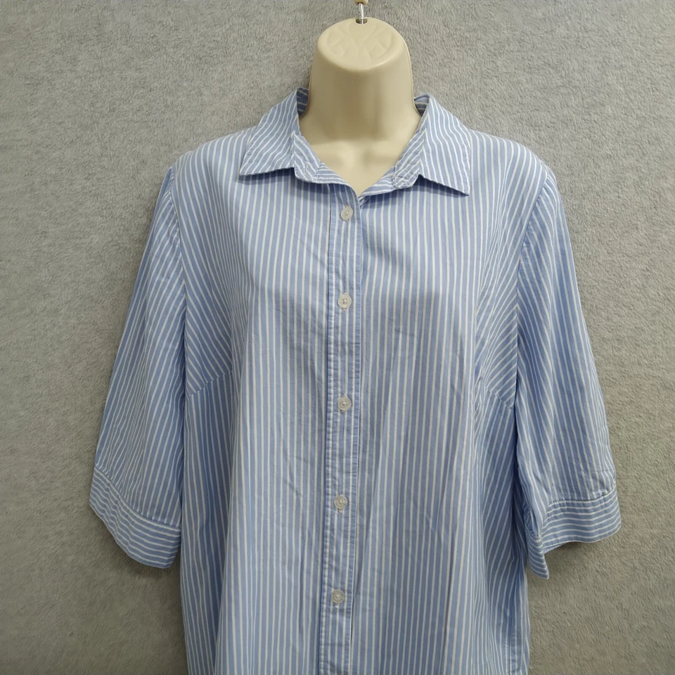 Женщина в пуговицах рубашка блузка женщин средний синий в полоску Flowy - Изображение 3 из 4