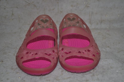 CROCS PINK JELLY HEART CUTOUT SLIP ON MARY JANE SHOES SANDALS TODDLER SIZE C6 - Picture 2 of 12