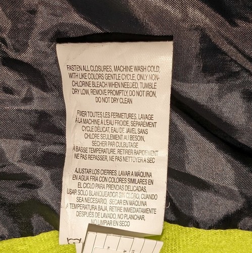 Vertical 9 Hooded Puffy Black Jacket Coat Neon Lime Green Zip Pockets Youth 5/6 - Picture 8 of 9