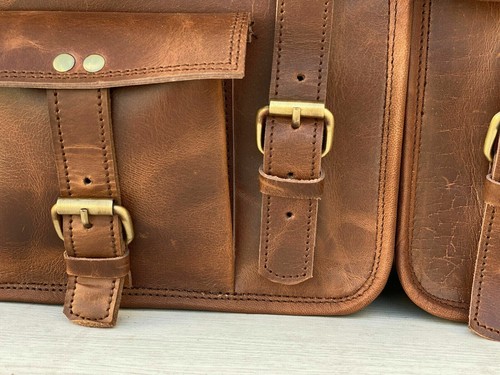 Motorcycle Leather Pouch Panniers Side Saddle Bag Saddlebags Bags Tool 3 - Picture 8 of 9
