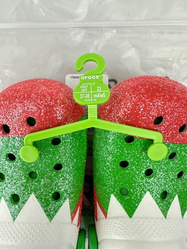 Women's 7/Men's 5 Crocs Classic Lined Holiday Clog Santa's Elf - Red Green White - Picture 5 of 10
