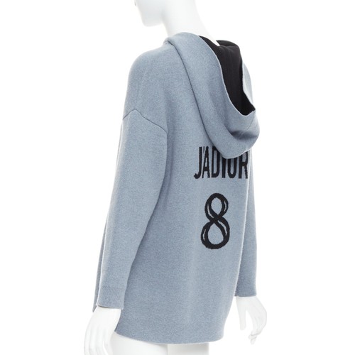 CHRISTIAN DIOR J'adior 8 dusty blue cashmere blend dropp sleeves hoodie FR34 XS - Picture 5 of 9