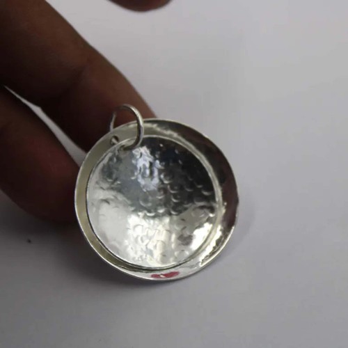 Handmade 925 Silver Hammered Pendant Minimalist Double Disc Circle Jewelry zx445 - Picture 6 of 11