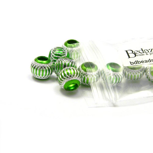 10 Big 12mm Round Aluminum Large Hole European Beads with Silver Swirl Accents - Picture 4 of 13
